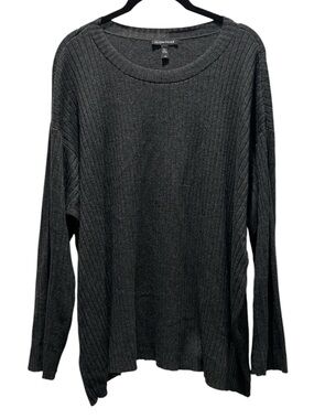 Eileen Fisher Men's Organic Cotton Dark Charcoal Ribbed Crewneck Sweater L
